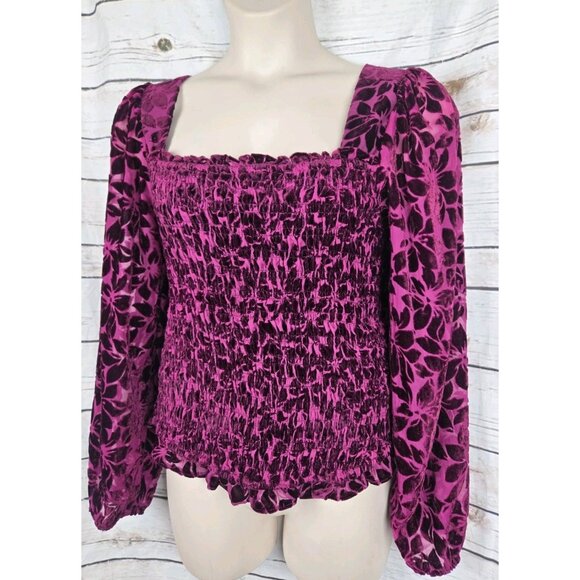 Torrid Velvet Burnout Floral Top 2 2X Smocked Maroon Whimsigoth Fairy Long Slv - Picture 5 of 8